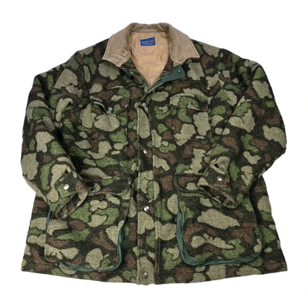 Outdoors Man By Pendleton Camo Field Jacket Mens XL 100% Wool Game Pouch 3M VTG